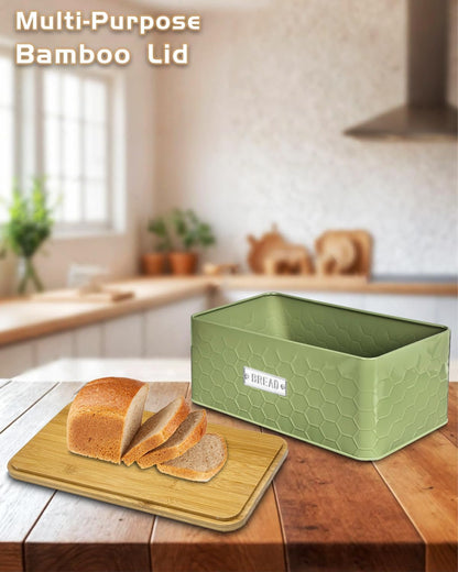 vensovo Bread Box for Countertop – Large White Metal Bread Bin with Bamboo Cutting Board Lid, Farmhouse Bread Storage Container for Homemade Bread, Baked Goods & Kitchen Counter Organization