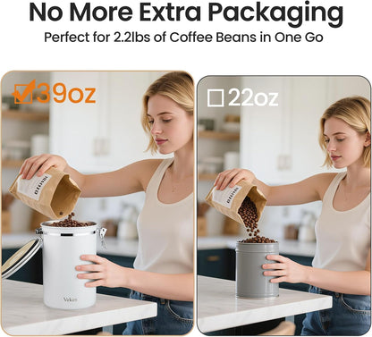 Veken Coffee Canister, 39OZ Large, Mothers Day Gifts For Women, Airtight Stainless Steel Food Storage Container for 2.2lbs Coffee Beans, Ground, Sugar, Tea, Flour, Cereal,Kitchen Bar Accessories,Cream