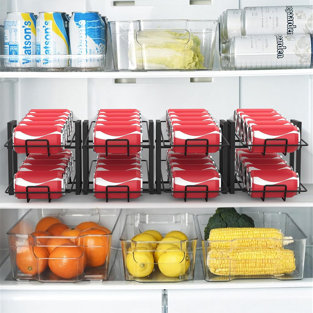 MOOACE 4 Pack Can Rack Organizer, 2 Tier Kitchen Canned Food Storage Dispenser Holds up to 40, Can Organizer for Cabinet Pantry Refrigerator Countertop, Black