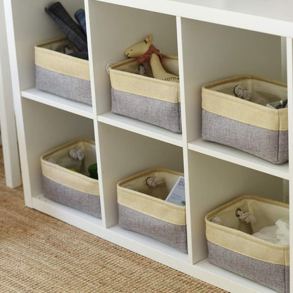 Fabric Storage Bins 12x8x5 inch [6-Pack] with Rope Handles - Decorative Baskets for Organizing