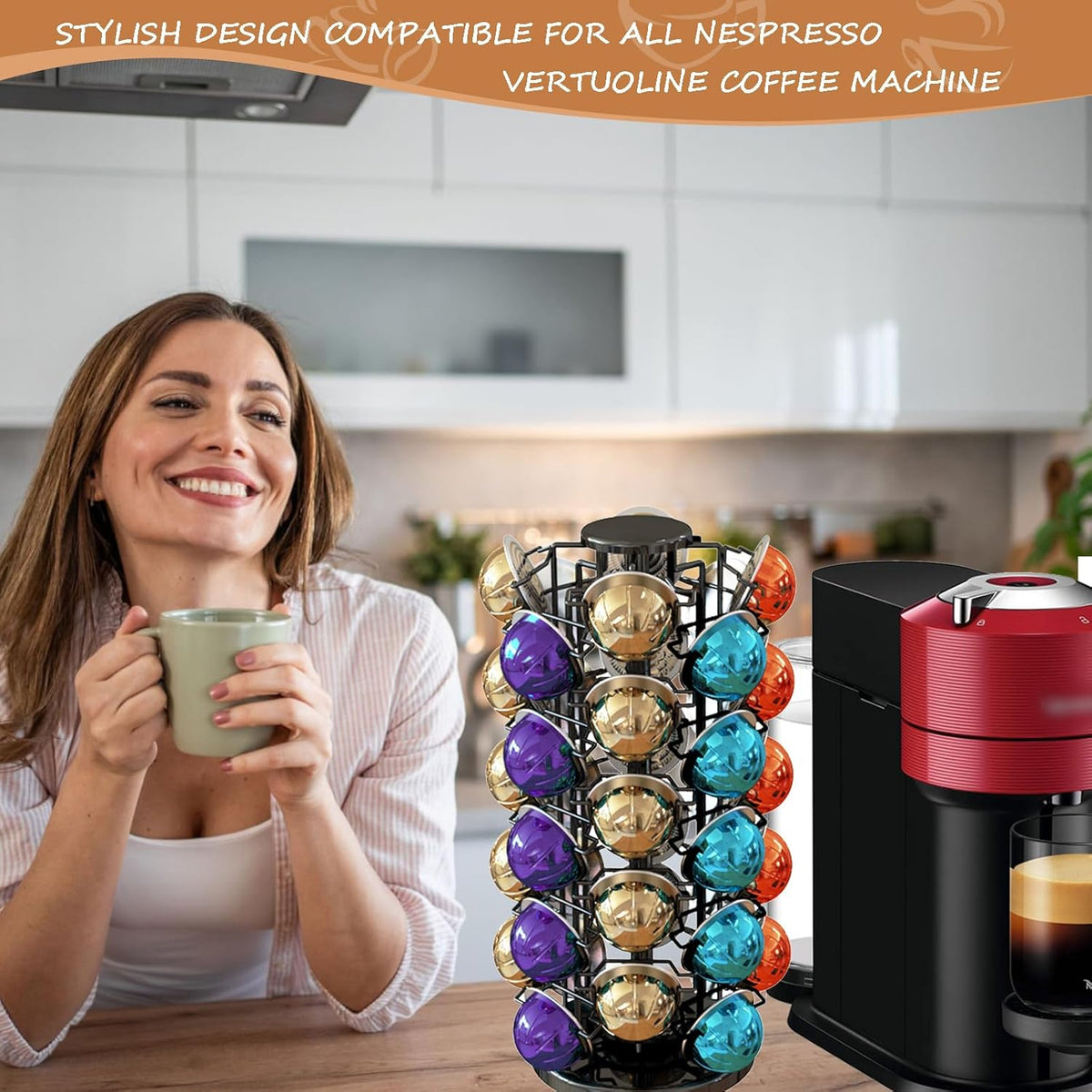 BLACKSMITH FAMILY 36 K Cup Pod Carousel Easy Assembly Design K Cup Holders,K Cup Holder, K Cups Holder,K Cup Carousel, 4-Tier Coffee Pods Holder Storage Organizer Stand,Glossy Black