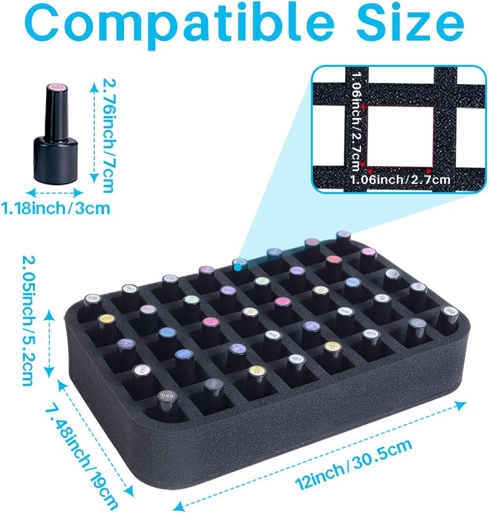 2 Pack Nail Polish Organizer Holder Foam Pad with Slots for Storage 60 Bottles (15ml/0.5fl.oz) Nail Polish or Essential Oil Tray for Drawers Black