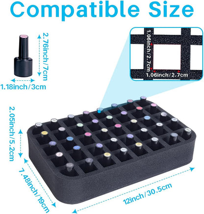 2 Pack Nail Polish Organizer Holder Foam Pad with Slots for Storage 60 Bottles (15ml/0.5fl.oz) Nail Polish or Essential Oil Tray for Drawers Black