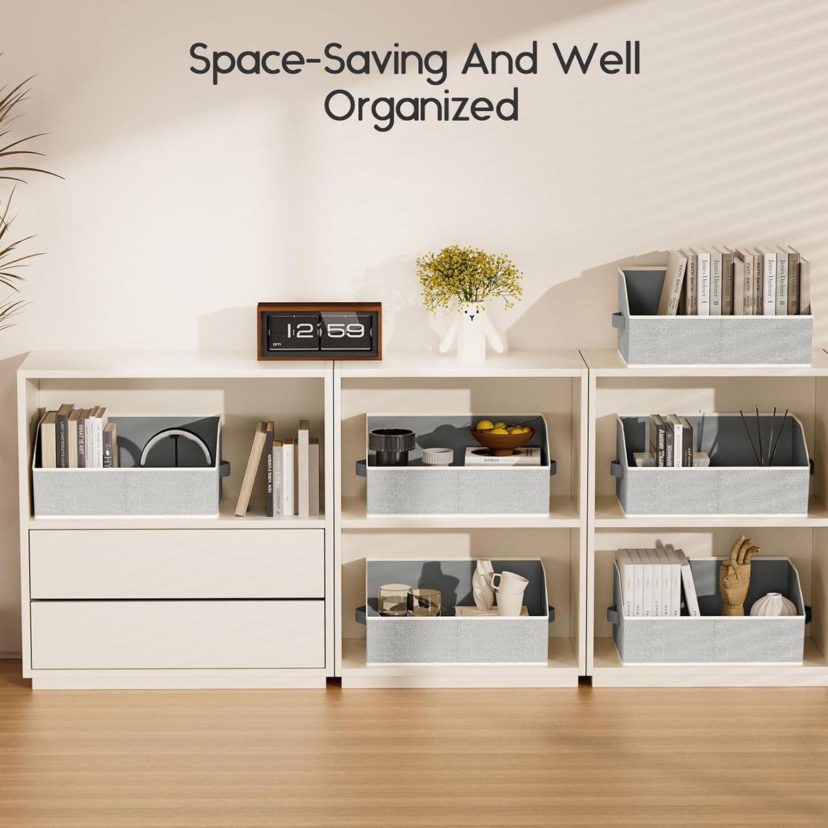 Homsorout Large Closet Organizers and Storage Bins - Trapezoid Storage Baskets for Shelves, Foldable Fabric Baskets with Handles Ideal for Closet, Basket, Wardrobe and Shelf Storage, Beige