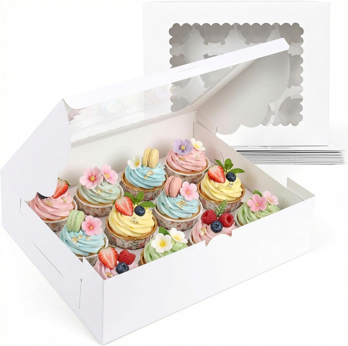 VGOODALL 12 Count Cupcake Boxes, 6PCS Cupcake Container with Window Boxes Holding 72 Pastry Box for Birthday Holiday Party Bakery Supplies 13.2"x9.8"x4"