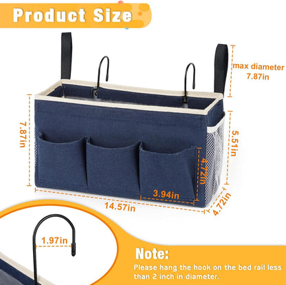 Lilithye Bedside Caddy Storage Organizer with Fixed Straps and Water Bottle Holder for Home, College, Dorm, Bunk/Hospital/Crib Bed Rails, White