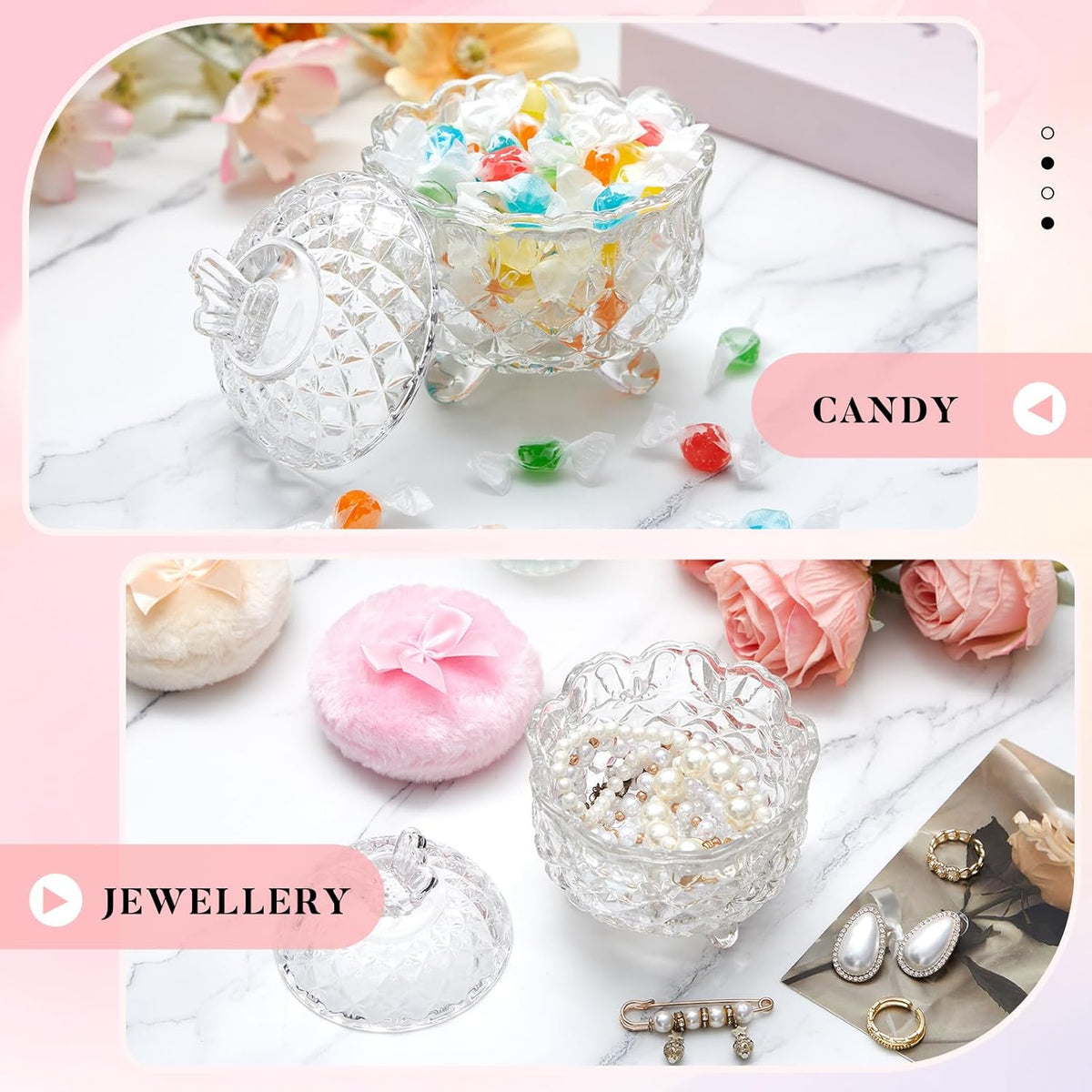 Tioncy 3 Pcs Large Body Powder Puff and Container Valentine's Day gift Powder Container with Puff Crystal Case Soft Washable Reusable Velour Face Body Glitter Wet Dry Makeup (Classic,Clear)