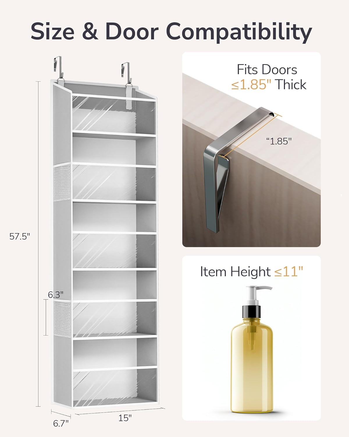ULG Over The Door Organizer with 6 Large Pockets 12 Side Pockets, 50lbs Weight Capacity Door Hanging Organizer for Bedroom, Bathroom, Pantry, Nursery Storage, Beige