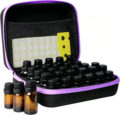 Essential Oil Storage Holder Organizer Carrying Case - 30 Bottles | Hard Shell Essential Oils Box Holds 5ml 10ml 15ml Bottle Travel Bag with Labels & Foam Insert for doTERRA & Young Living