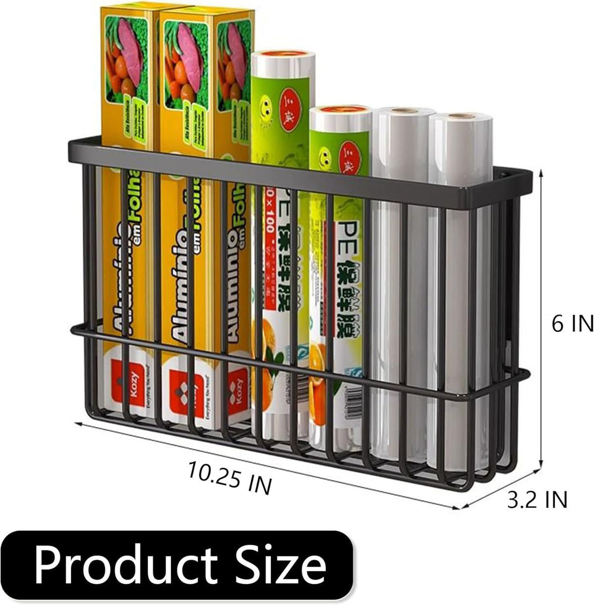 Magnetic Refrigerator Organizer Magnetic Basket Kitchen Organizer Metal Ziplock Bag Storage Organizer (10.25" L x 3.2" W x 6" H, Black)