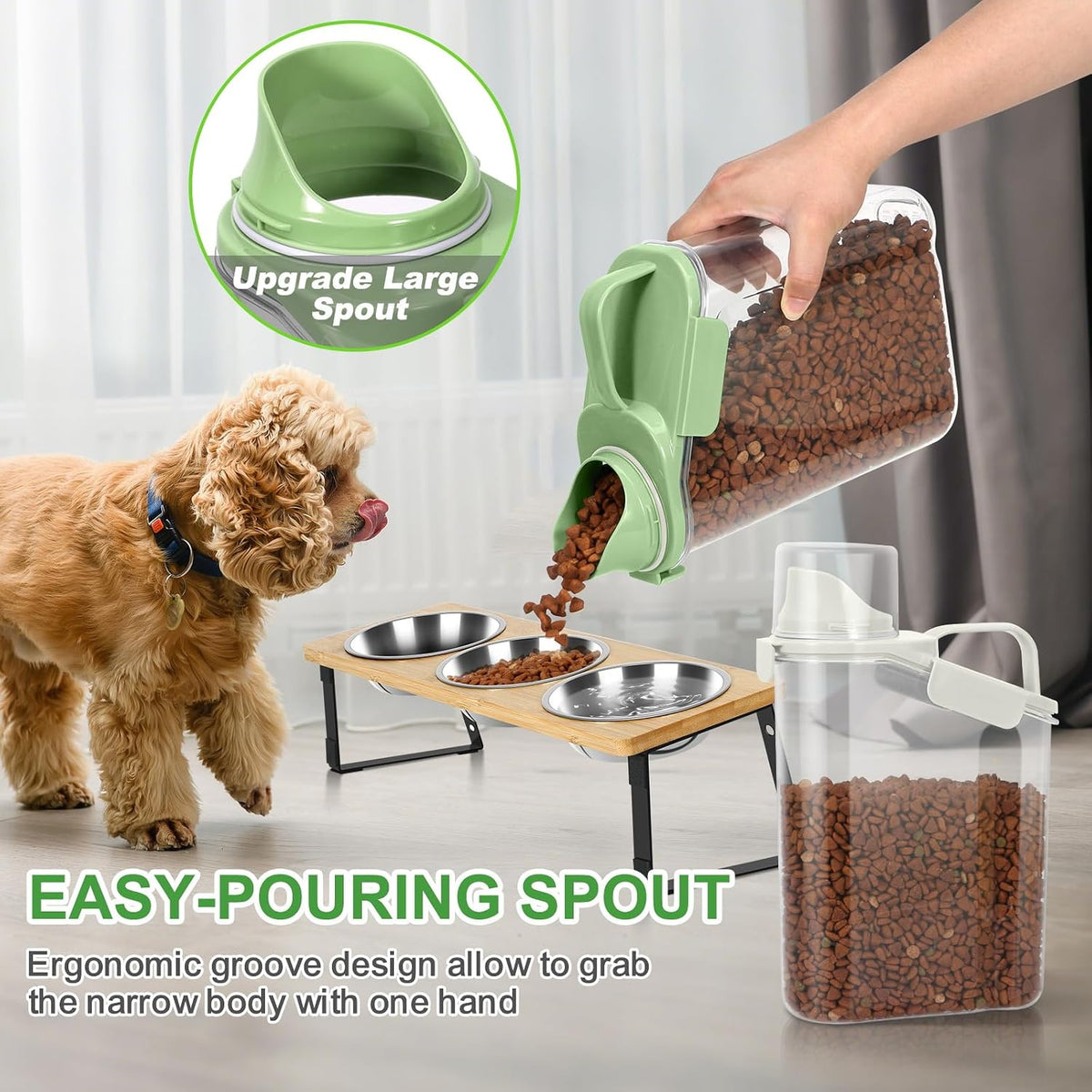 TBMax Rice Container Cereal Storage Container 2 Pack 5 Lbs, Kitchen Pantry Dry Food Storage Holder with Easy-Pouring Spout & Handy Cup, Small Pet Dog Cat Food Dispenser for Daily Feeding -Grey