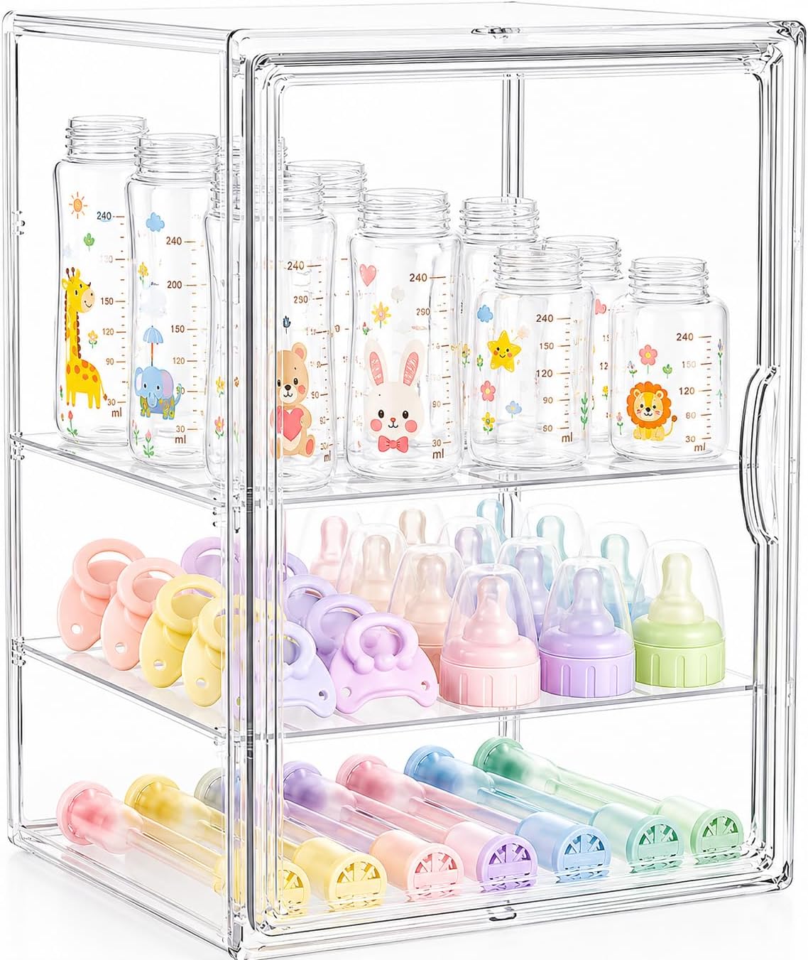 Baby Bottle Storage Organizer, Large 3 Tier Acrylic Bottle Storage Organizer Container for Countertop, Clear Plastic Bottle Station Organizers for Kitchen Cabinet Vanity Bathroom, Gifts for New Mom