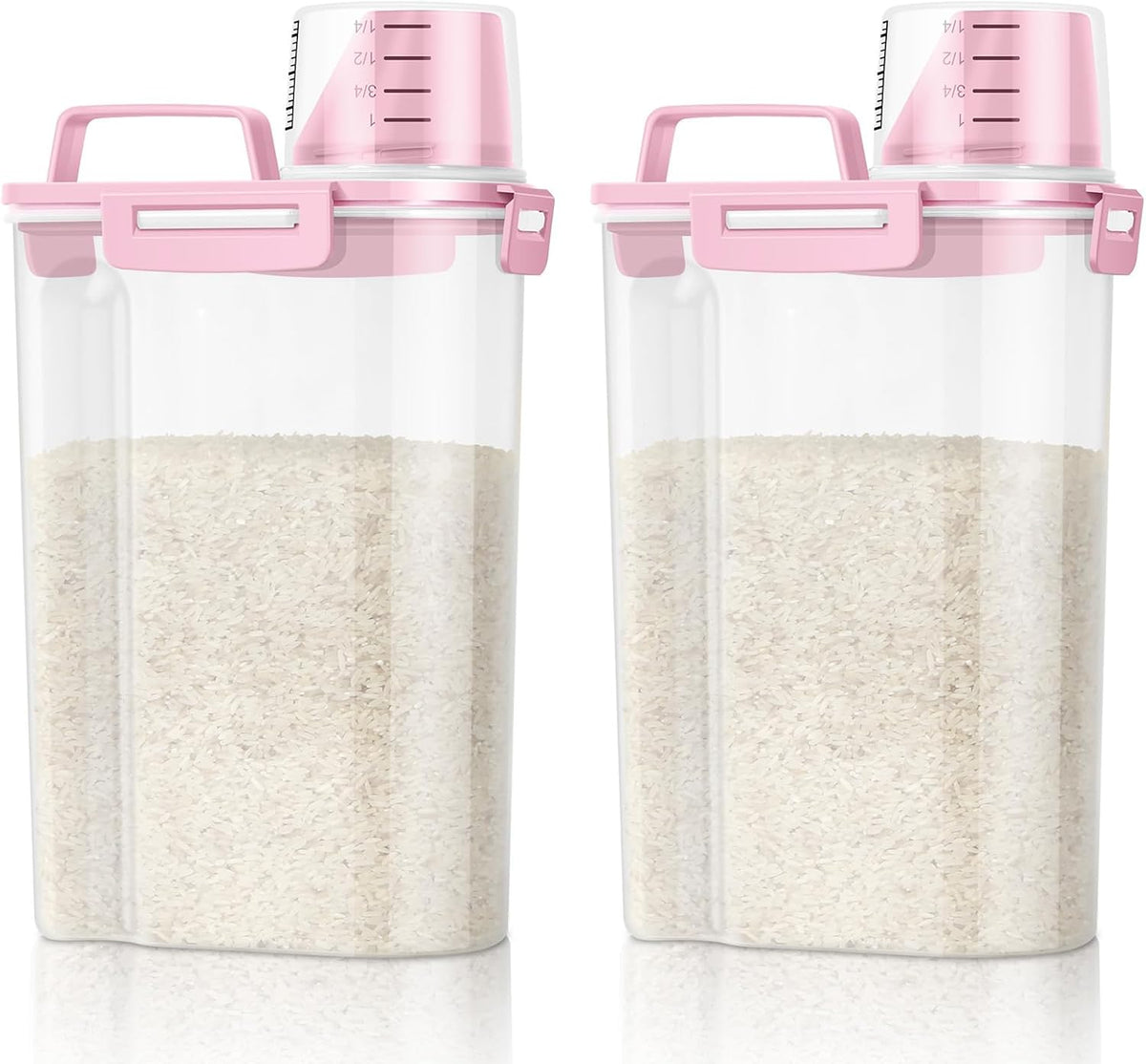 TBMax Rice Container Cereal Storage Container 2 Pack 5 Lbs, Kitchen Pantry Dry Food Storage Holder with Easy-Pouring Spout & Handy Cup, Small Pet Dog Cat Food Dispenser for Daily Feeding -Grey