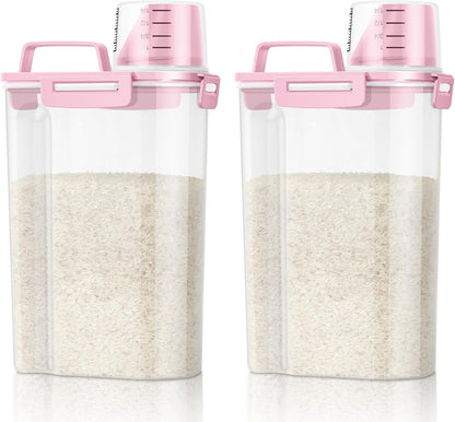 TBMax Rice Container Cereal Storage Container 2 Pack 5 Lbs, Kitchen Pantry Dry Food Storage Holder with Easy-Pouring Spout & Handy Cup, Small Pet Dog Cat Food Dispenser for Daily Feeding -Grey