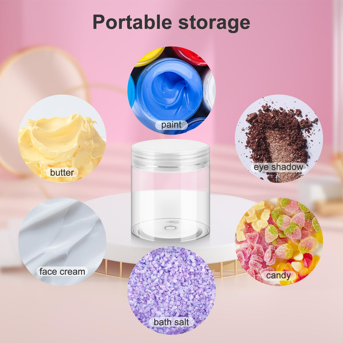Loretoy 36 Pack 2 OZ Plastic Jars with Lids, BPA Free, Reusable, Refillable Transparent Cosmetic Containers for Bath Salts, Cosmetics, Powders, Beauty Product and Small Accessories