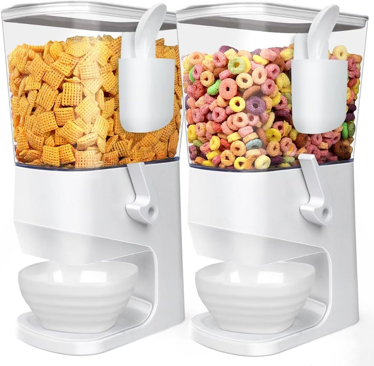 Cereal Dispenser Countertop With Bowls and Spoons Cereal Containers Storage for Pantry Snack Organizer Dry Food Storage Container with Lid for Kitchen Organization Oatmeal Nut Granola（1pcs White）