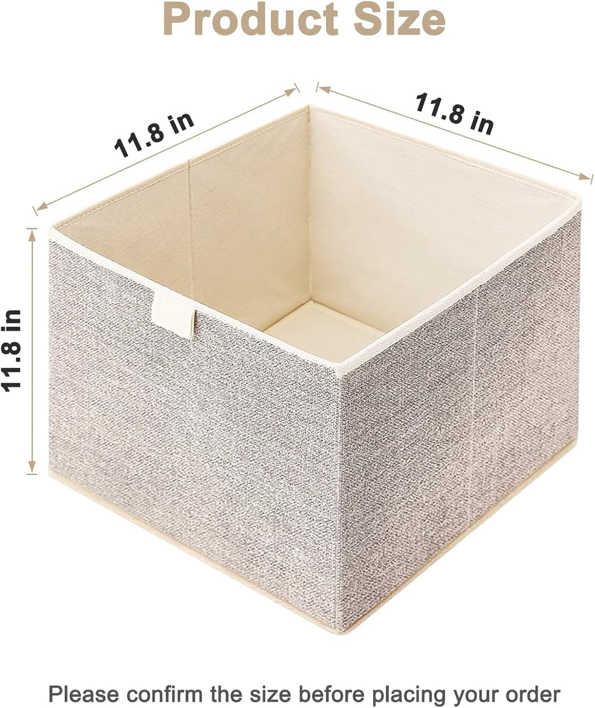 Storage Baskets, 11-Inch Woven Fabric Bins, Storage Cubes with Reinforced Handles, Organizer Bins for Closet Shelves, Foldable, for Toys, Clothes, Natural Beige (3PCS/Beige-11*11*7.8inch)