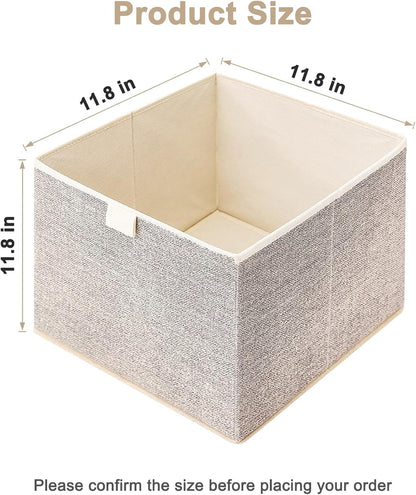Storage Baskets, 11-Inch Woven Fabric Bins, Storage Cubes with Reinforced Handles, Organizer Bins for Closet Shelves, Foldable, for Toys, Clothes, Natural Beige (3PCS/Beige-11*11*7.8inch)