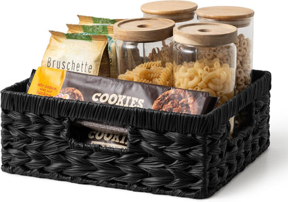 GRANNY SAYS Wicker Storage Baskets for Shelves, Wicker Baskets for Organizing, Waterproof Woven Basket for Pantry, Rectangle Basket for Shlef, Brown, 2-Pack