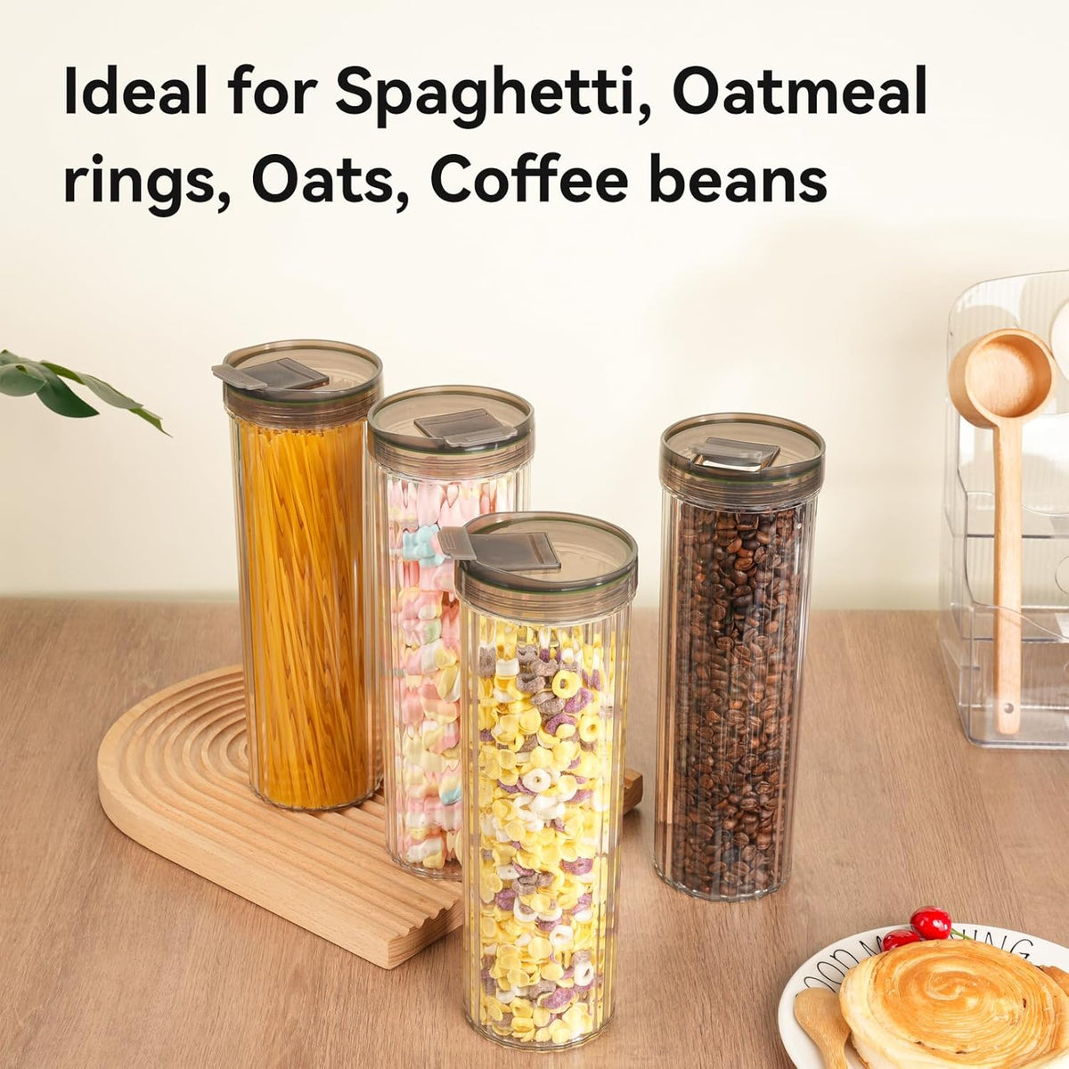 Tall Spaghetti Pasta Storage Container - 48oz Clear Pasta Holder Airtight Spaghetti Container Storage with Lid for Kitchen Pantry organize Linguini Lasagna Noodle Oats Coffee beans Rice Flour Oatmeal