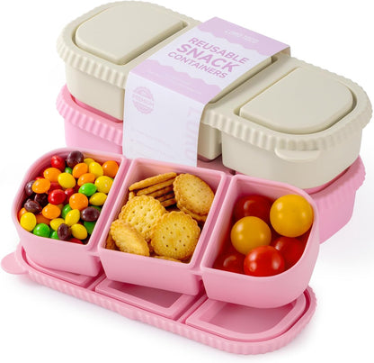 Silicone Reusable Snack Containers with Lids - 8 oz Double Compartment Snackle Box for Kids & Adults, BPA-Free & Leakproof, Small for Dressing, Snacks, School, Office, Picnic