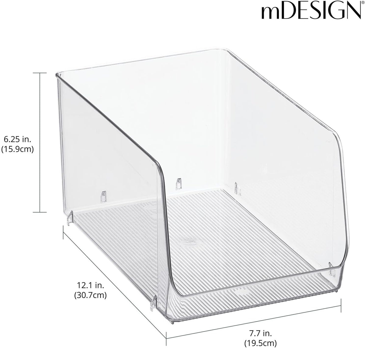 mDesign Wide Stackable Plastic Food Storage Organizer Bin Basket with Open Front for Household Kitchen Cabinets, Pantry, Offices, Closets, Bedrooms, Bathrooms - 10.2" Wide, 2 Pack - Clear