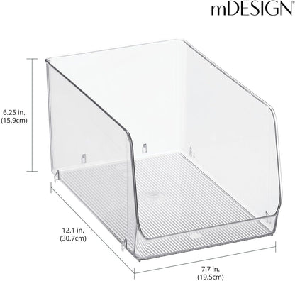 mDesign Wide Stackable Plastic Food Storage Organizer Bin Basket with Open Front for Household Kitchen Cabinets, Pantry, Offices, Closets, Bedrooms, Bathrooms - 10.2" Wide, 2 Pack - Clear