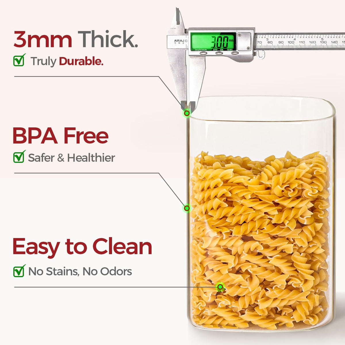 1Qt Airtight Glass Canisters with Bamboo Lid, Square Pantry Storage Containers for Coffee, Cookie, Candy, Snack, Nuts, Dry Goods - Kitchen & Pantry Organizers and Storage Containers