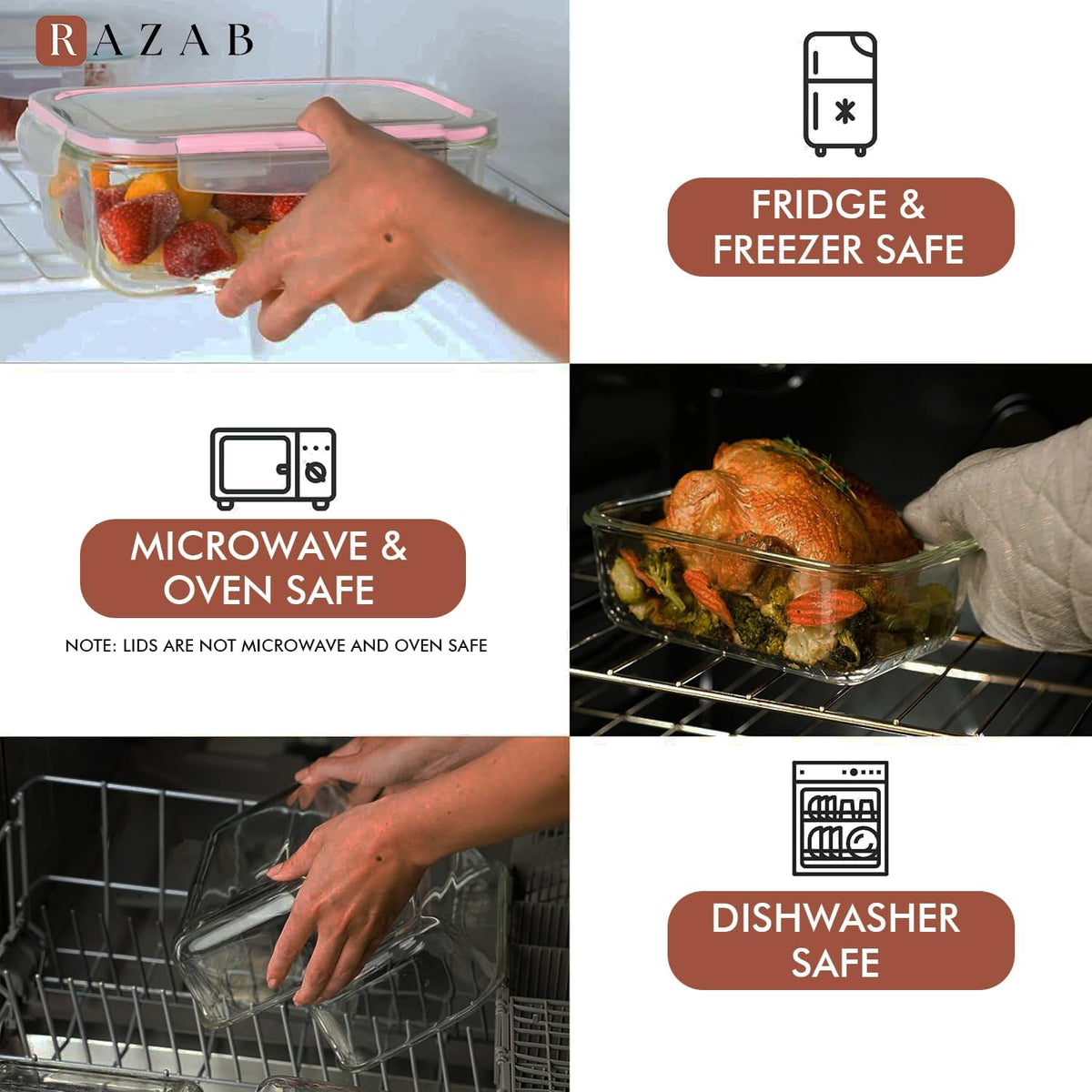 8 Cups/ 63 Oz 4 Piece (2 containers + 2 Lids) Large Glass Food Storage/ Baking Containers with Locking Lids . Ideal for Storing food, vegetables or fruits. BPA Free & Leak Proof -Microwave, Oven Safe