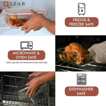 8 Cups/ 63 Oz 4 Piece (2 containers + 2 Lids) Large Glass Food Storage/ Baking Containers with Locking Lids . Ideal for Storing food, vegetables or fruits. BPA Free & Leak Proof -Microwave, Oven Safe