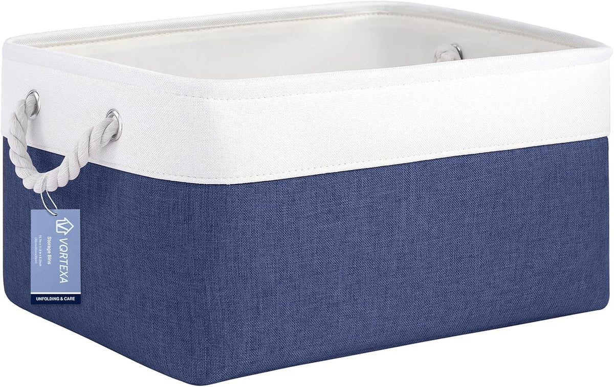 Large Storage Baskets- 15.7x11.8x8.26 inch Storage Bins for Shelves and Closet Organizing, Foldable Fabric Bin for Home Organization Clothes and Laundry (3-Pack, White&Khaki)