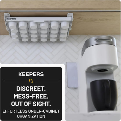 COFFEEKEEPERS KEEPERS Under Cabinet K Cup Holder with Swing-Down Access – Space-Saving Coffee Pod Holder and K Cup Organizer for 24 Pods – Steel Coffee Pod Organizer with Easy DIY Installation
