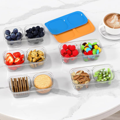 Snack Pack Containers for Kids, Reusable Snack Containers with Lids, 2 Compartment Small Bento Snack Box, BPA-Free, Lunchbox Accessories for Travel
