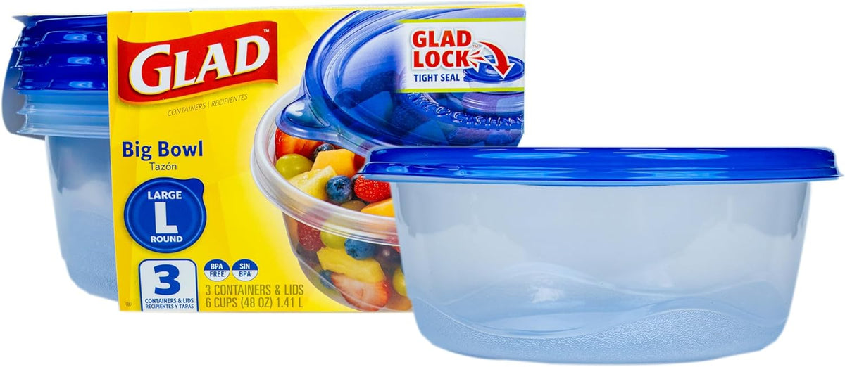 Glad GladWare XL Square Food Storage Containers with Lock Tight Lids, BPA-Free Family Size Plastic Containers for Leftovers, Meal Prep, and Freezer Storage, Dishwasher Safe, 104 Oz