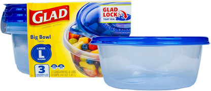 Glad GladWare XL Square Food Storage Containers with Lock Tight Lids, BPA-Free Family Size Plastic Containers for Leftovers, Meal Prep, and Freezer Storage, Dishwasher Safe, 104 Oz