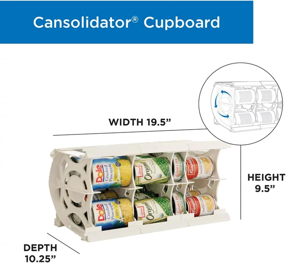 Shelf Reliance Cansolidator Pantry Plus - Can Organizer for Pantry, Stackable Soda Can Storage for Kitchen, Holds 60 Cans of Food or Soda
