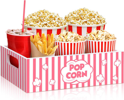 Movie Night Supplies Snack Trays with Handles Reusable Wooden Movie Gift Basket for Theater Popcorn Bucket Bowl Box Container Family Room Decor(Classic Style)