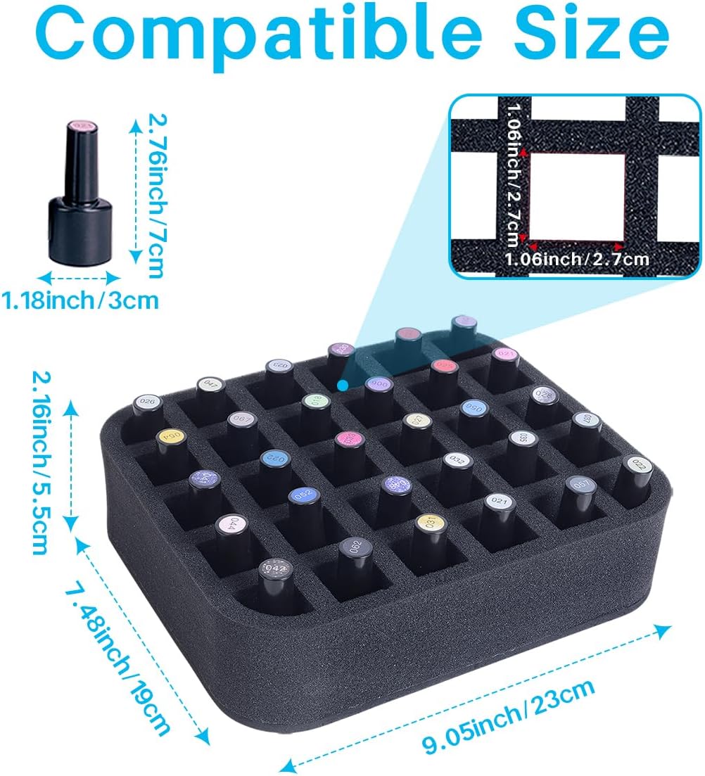 2 Pack Nail Polish Organizer Holder Foam Pad with Slots for Storage 60 Bottles (15ml/0.5fl.oz) Nail Polish or Essential Oil Tray for Drawers Black