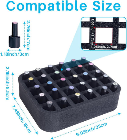 2 Pack Nail Polish Organizer Holder Foam Pad with Slots for Storage 60 Bottles (15ml/0.5fl.oz) Nail Polish or Essential Oil Tray for Drawers Black
