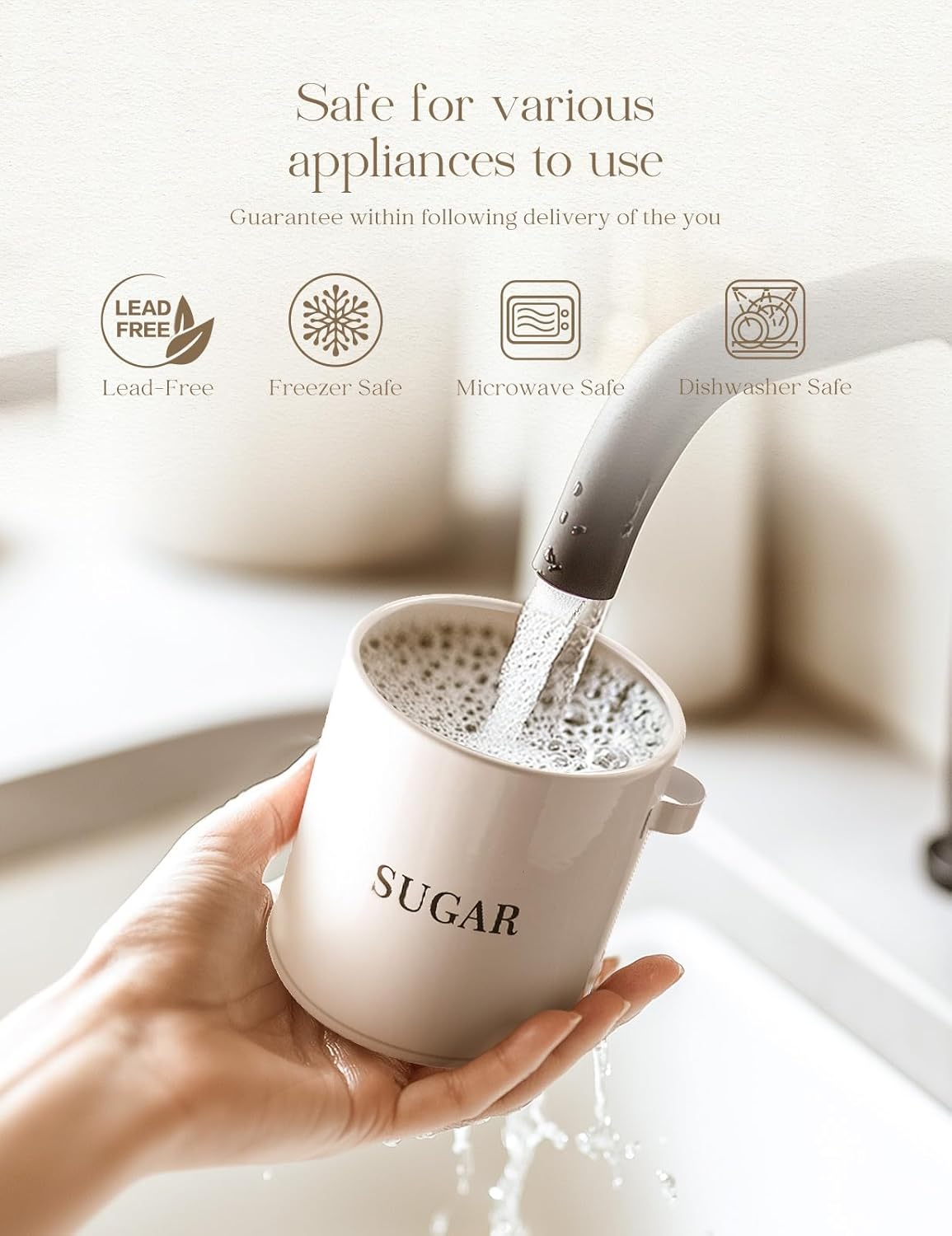 AISBUGUR Sugar Bowl with Lid and Spoon: 17oz Metal Sugar Container - Airtight Food Sugar Jar - Coffee Bar Accessories - Countertop Kitchen Decor (White)
