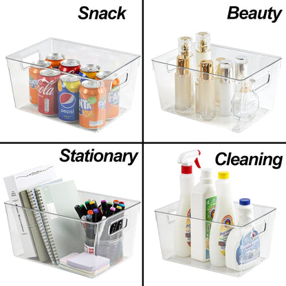 ZEXALOR 10 PACK Clear Storage Bins Clear Storage Containers for Kitchen Pantry Organization, Organizing Bins with Built in Handles, Cabinet Organizers