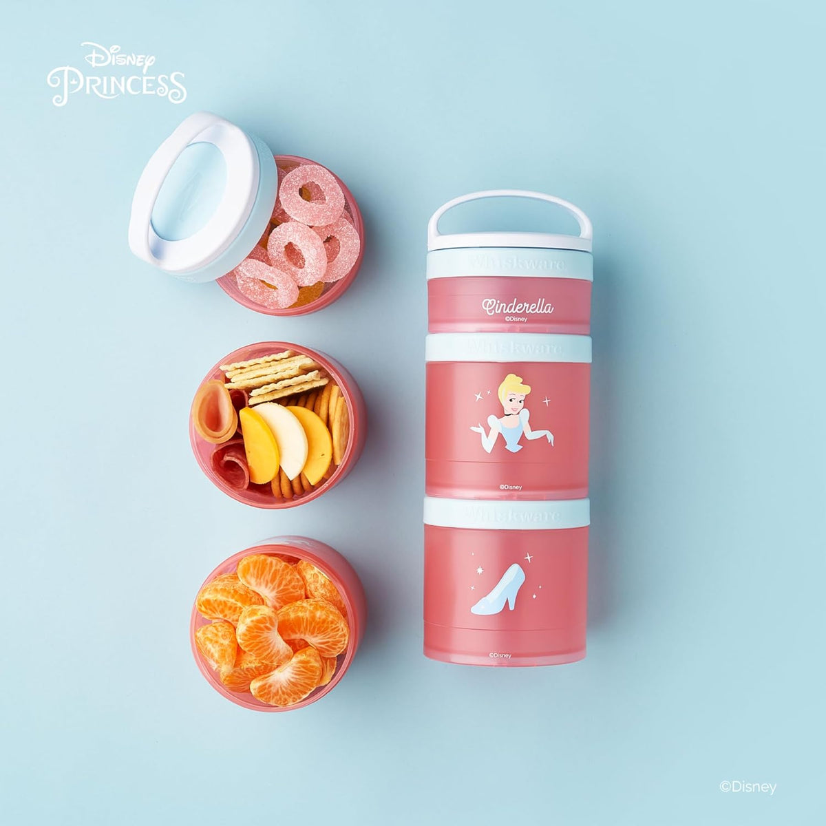 Whiskware Bluey Stackable Snack Containers for Babies, Toddlers, and Kids, 3 Stackable Snack Cups for School and Travel, Cupholder Friendly, Bluey and Bingo! Let’s Do This!