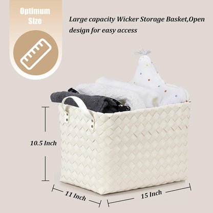 BROWNLILY Handwoven Clothes Basket Laundry Hampers Large Wicker Storage Baskets for Shelves Blankets Closet Storage Bins Car Bedroom Bathroom Organizers and Storage Bath (Pack of 4, Brown)