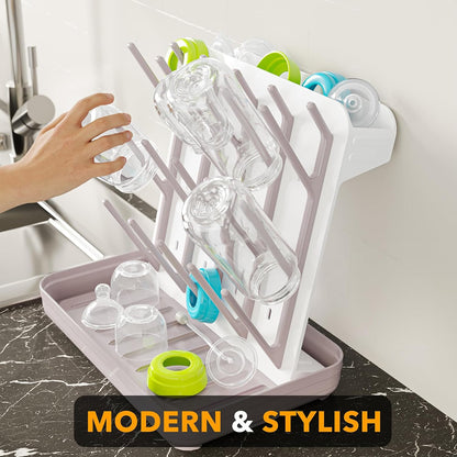 SpaceAid Baby Bottle Drying Rack with 20 Hooks, Space Saving Kitchen Bottles Rack Dryer, Vertical Baby Bottle Holder Organizer for Countertop Storage Accessories (White and Gray)