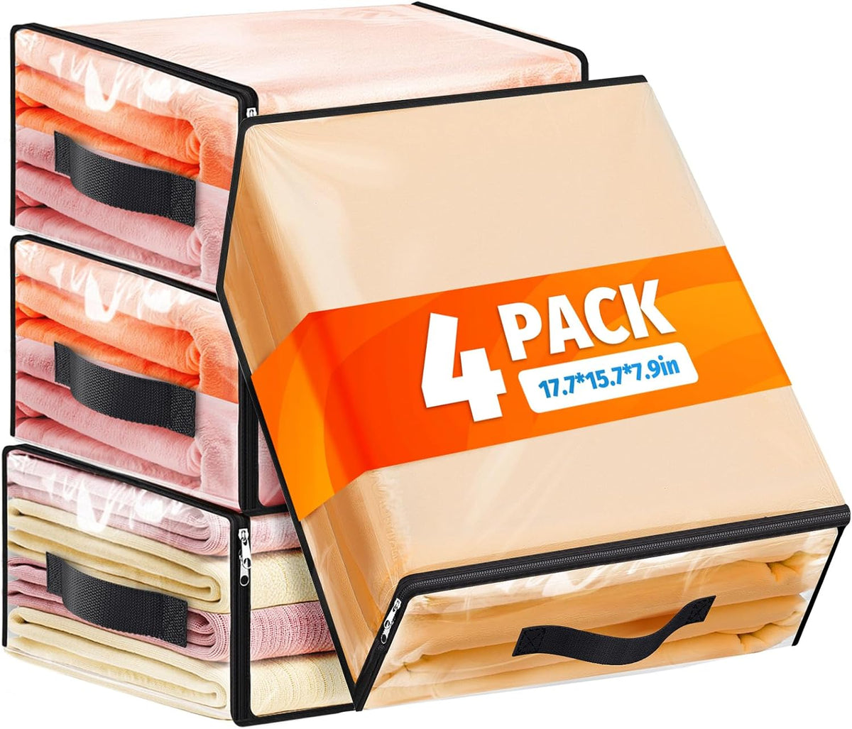 SpaceWhisper 6 Pack Clear Storage Bags, Plastic Blanket Storage Bags with Zipper and Handle, Moving Bags for Comforter, Bedding & Clothes, Closet Organizer and Under Bed Storage (15.7x13.8x3.9 Inch)