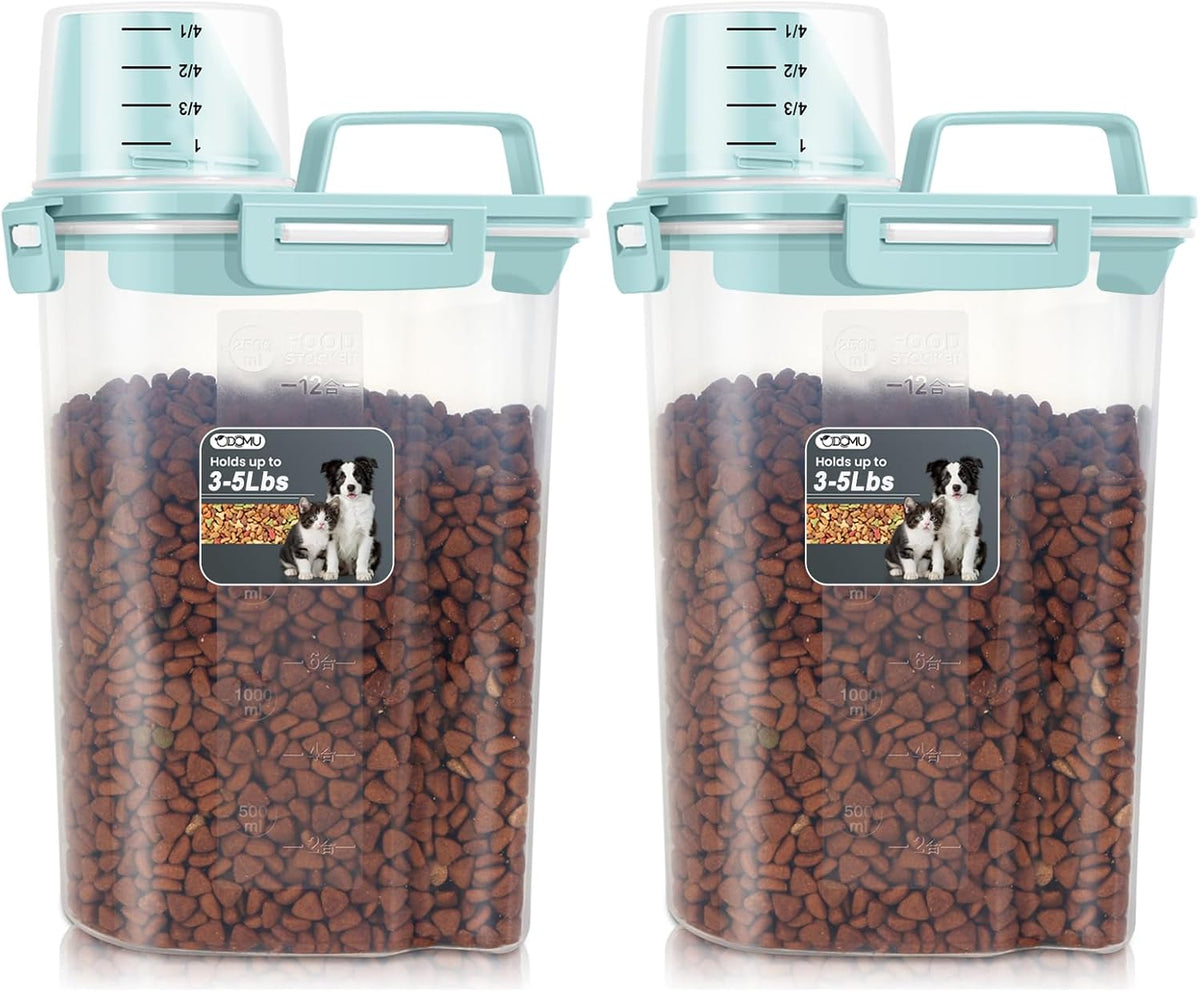 Dog Cat Food Storage Container 3-5lb, Pet Food Container Airtight with Large Spout & Cup, BPA-Free Plastic Food Dispenser for Pet Food, Bird Seed, Rice, Flour (Pink (3L-1pack))