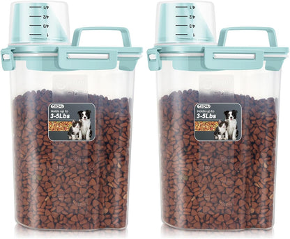 Dog Cat Food Storage Container 3-5lb, Pet Food Container Airtight with Large Spout & Cup, BPA-Free Plastic Food Dispenser for Pet Food, Bird Seed, Rice, Flour (Pink (3L-1pack))