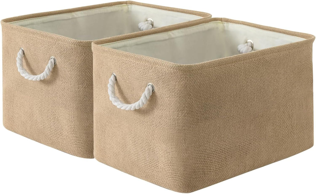 Fabric Storage Bins 12x8x5 inch [6-Pack] with Rope Handles - Decorative Baskets for Organizing