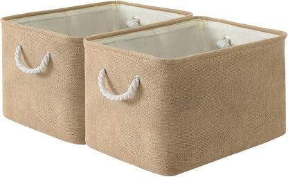 Fabric Storage Bins 12x8x5 inch [6-Pack] with Rope Handles - Decorative Baskets for Organizing