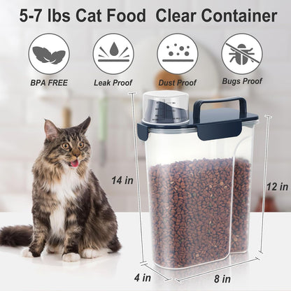 Dog Cat Food Storage Container 3-5lb, Pet Food Container Airtight with Large Spout & Cup, BPA-Free Plastic Food Dispenser for Pet Food, Bird Seed, Rice, Flour (Pink (3L-1pack))